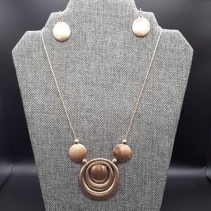 Golden Bronze Circles Statement Necklace & Earrin
